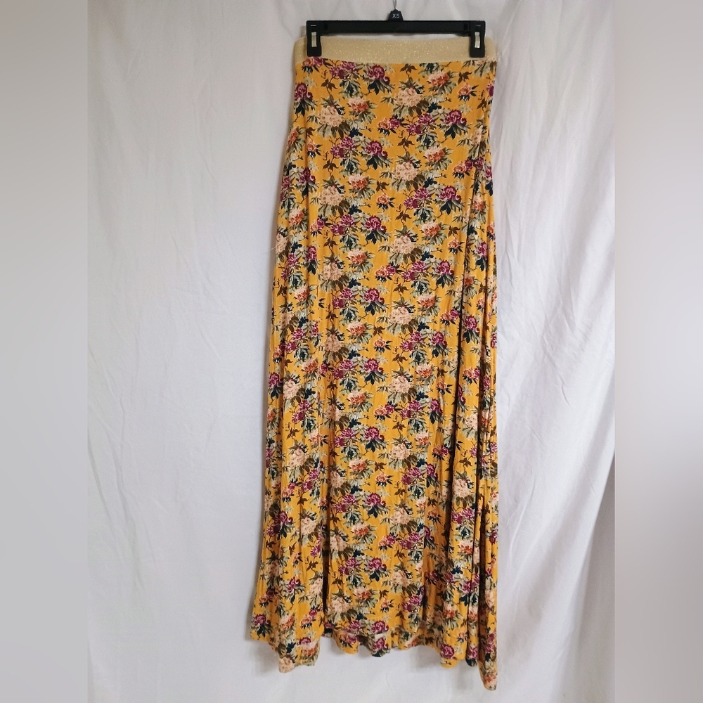 Floral Maxi Skirt in Mustard Yellow and Multicolor Floral